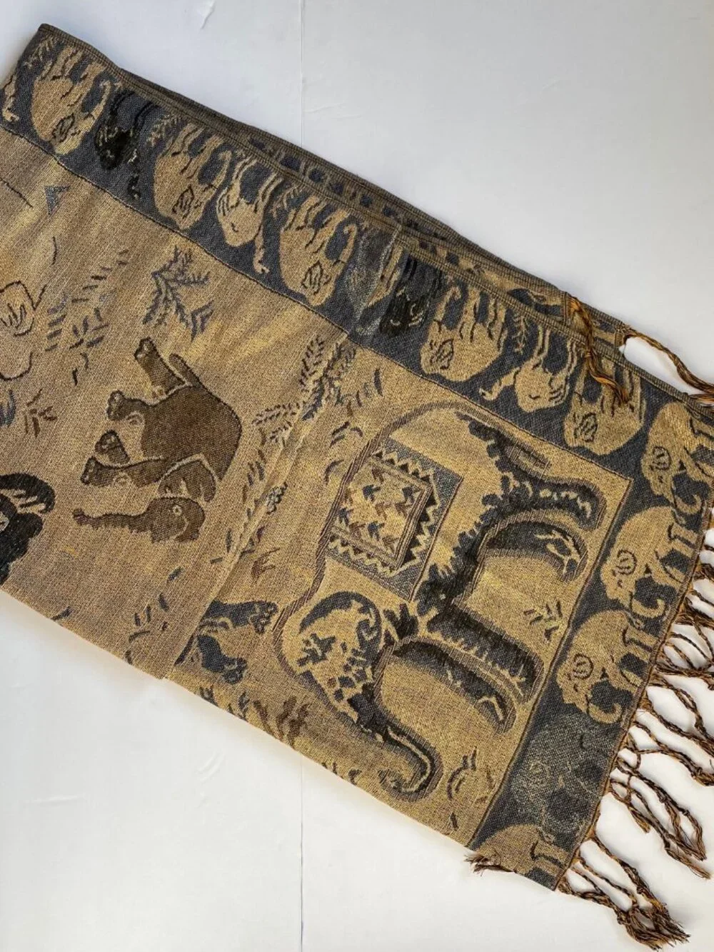 100% Pashmina Cashmere Elephant Scarf Tassel 66